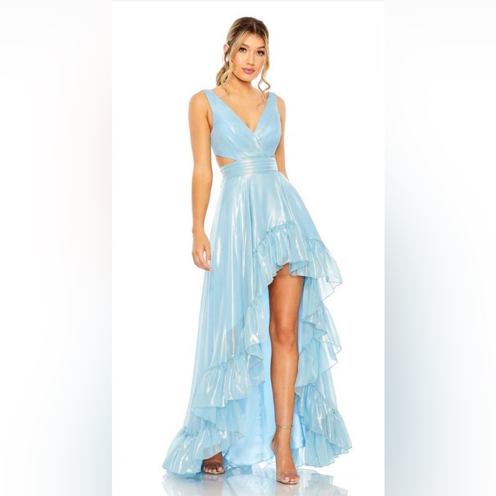 Mac Duggal Ieena Metallic Powder Blue Dress